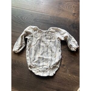Vignette Baby Girls Floral Smocked Long Sleeve Bodysuit Cream Linen Blend 6-9M